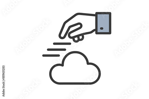 Human hand quickly moving digital information and data to a secure cloud storage system