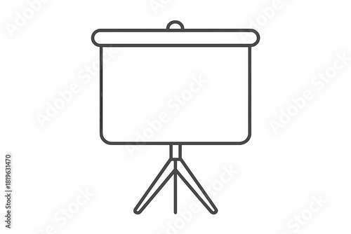 Minimalist outline drawing of a portable projection screen standing on a tripod base for business presentations