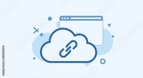 Cloud connectivity and web linking concept with a browser window and a chain icon