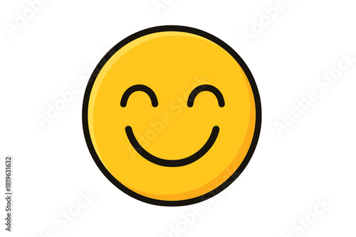 Cheerful yellow smiley face with closed eyes and a wide grin expressing pure joy and satisfaction