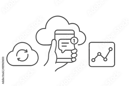 Mobile phone notification cloud computing data analysis and synchronization icons