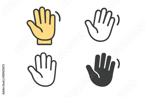 Waving hand gesture symbols for greeting, farewell, or attention signal