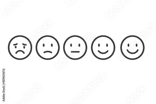 Five linear emoticons used for customer satisfaction and feedback rating scale