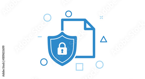 Secure Document Icon with Padlock and Shield Emblem Representing Data Protection and Confidentiality