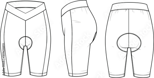 Cycling shorts fashion vector illustration with high waistband, padded seat, ergonomic fit,