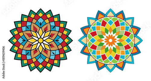 Colorful geometric mosaic patterns festive star designs background