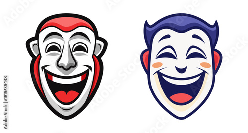 Two joyful comedy masks isolated on white