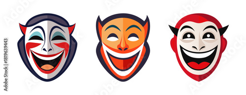 Three happy devil masks festive celebration fun joyful expressions