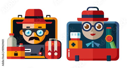 Spy disguise kit with suitcase and accessories collection
