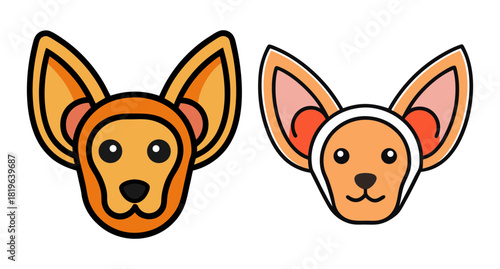 Cute cartoon dog faces with big ears isolated icons