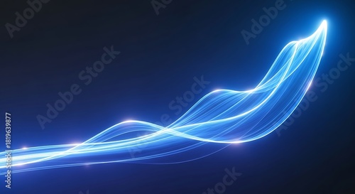Dynamic blue light streak swirling upwards against a dark backdrop for modern technology or innovation concepts, perfect for business or finance visuals