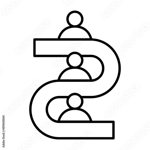 Sorting conveyor with people thin line icon, manufacturing team work concept, plant industry workers sign on white background, outline style for mobile web design. Vector graphics.