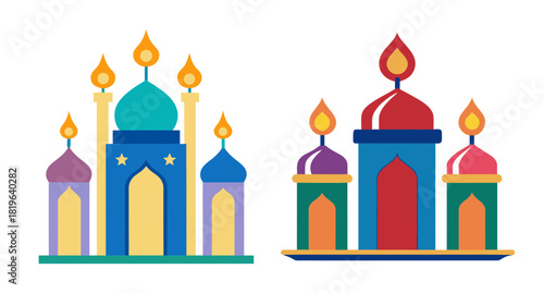 Colorful eid mubarak mosque candles for festive celebrations