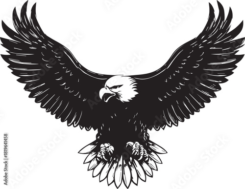 Majestic Eagle Silhouette Vector – Detailed Flying Eagle Illustration