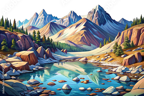 Beartooth Wilderness Montana High Rocky Tundra Alpine tundra with snow patches, massive boulders, icy lakes and wide sky