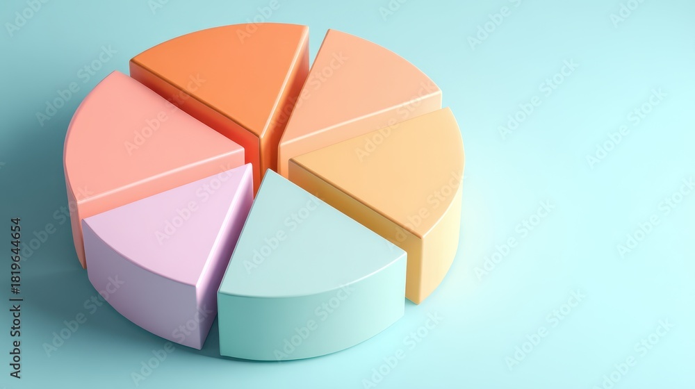Obraz premium Colorful 3d pie chart with separated slices on a light blue background