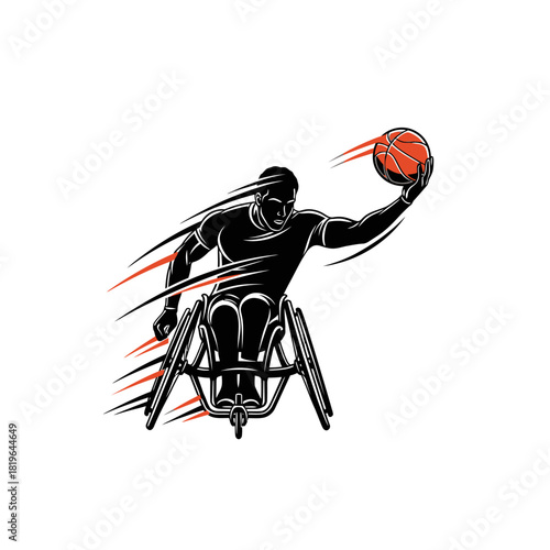 Wheelchair basketball player in action with the ball ready to shoot.