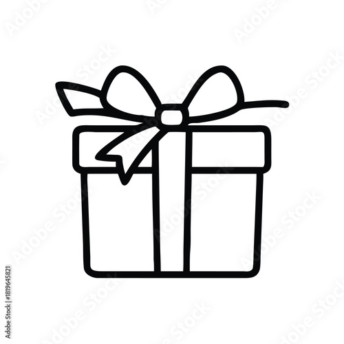 Gift Box Icon Outline of Ribbon Wrapped Present in Simple Symmetrical Line Art