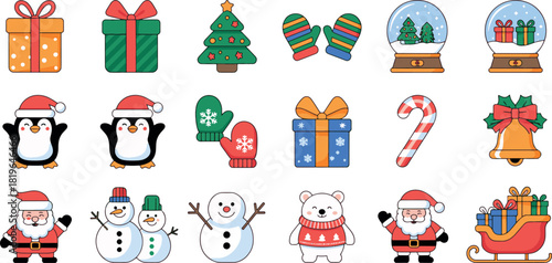 Christmas and Winter Holiday Vector Icons Set Collection