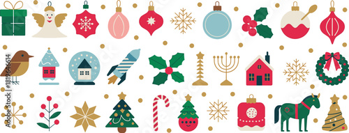Pixel Art Christmas and Hanukkah Vector Icons Set Collection