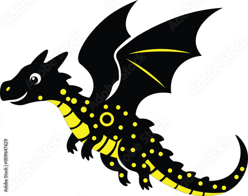 Enchanting Dragon: An illustration of a playful dragon, designed with vivid colors and intricate patterns. 