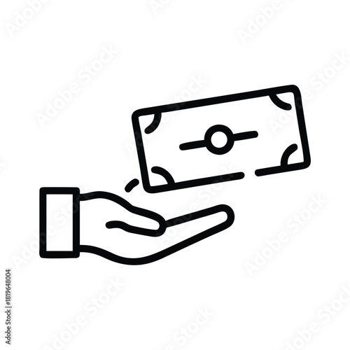 Cash on Delivery Icon Outline of Hand Holding Money Note in Clean Line Vector