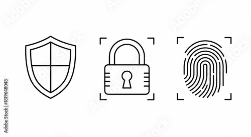 Cybersecurity icons shield lock fingerprint