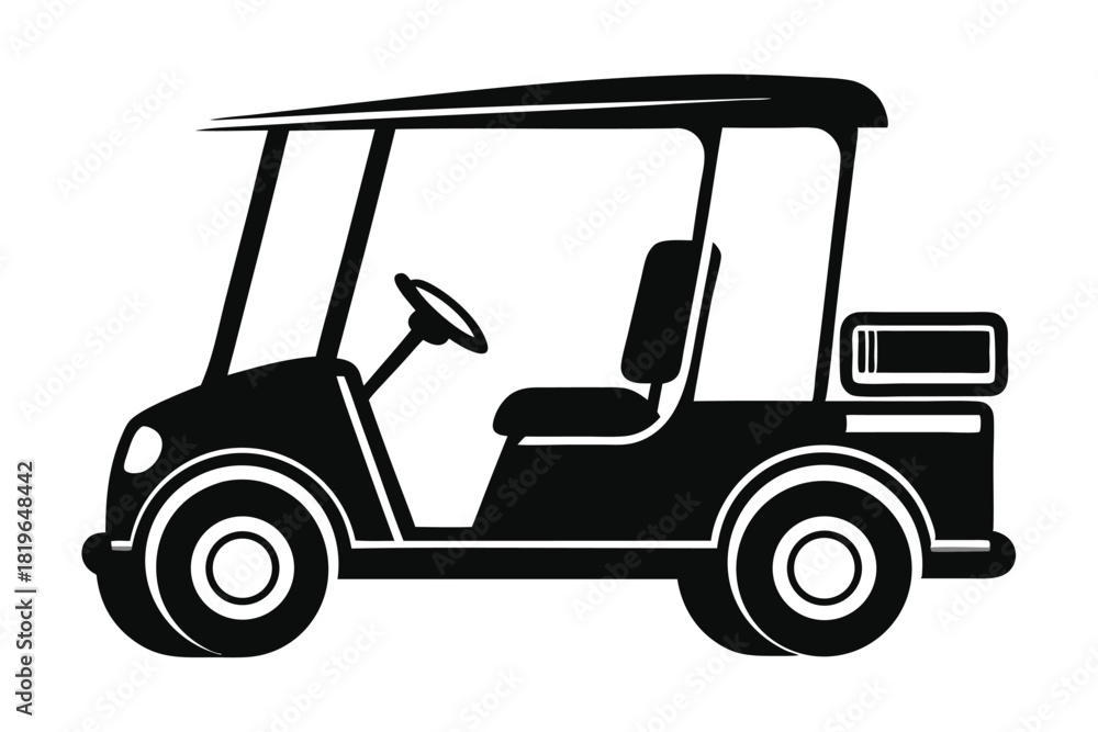 Fototapeta premium Black icon presents a minimalist golf cart viewed from its side
