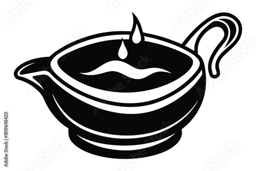 Monochrome gravy boat with handle illustrates fluid movement through liquid drop depiction