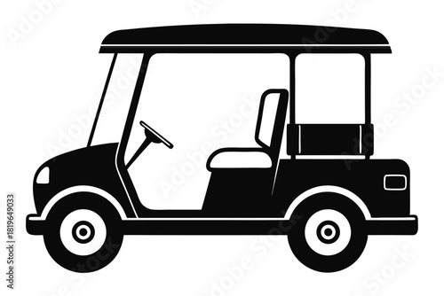 Black silhouette shows an isolated cart vehicle with a steering wheel and seat