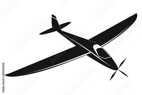 Vintage black airplane soars upward diagonally in a simple, bold silhouette