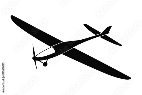 The black silhouette highlights a small airplane with wings and a propeller detail