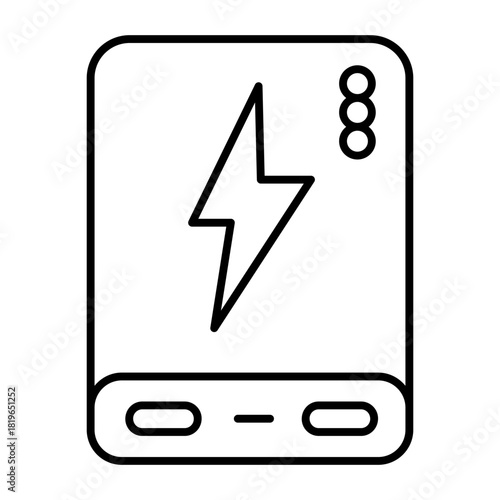 Power bank with usb, lightning and lights thin line icon, electronic device concept, charger battery sign on white background, outline style for mobile web design. Vector graphics.