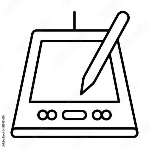 Pen tablet thin line icon, drawing device technology concept, digital painting board with stylus sign on white background, outline style for mobile web design. Vector graphics.