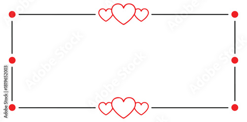 Minimalist red heart frame illustration with dots black line border design for valentine day greeting card or wedding invitation cute love text box isolated element