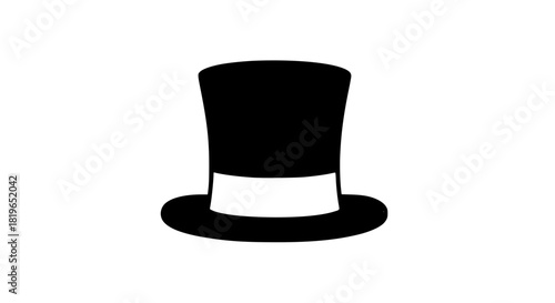 Elegant tall black hat black white icon