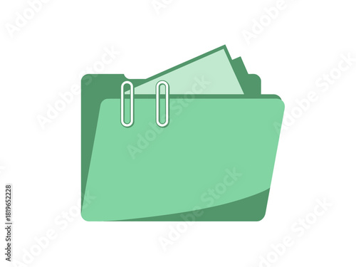 A light green folder with papers and paper clips is ready for organization.