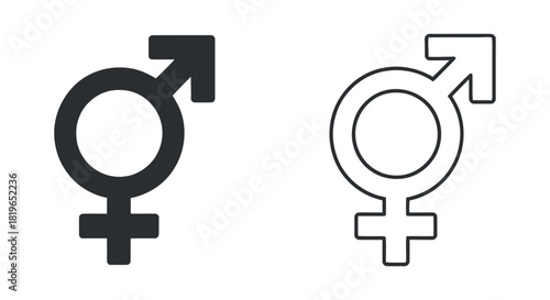 Gender Symbol Vector Set Illustration for Man and Woman in Black and White Outline on White Background Simple Minimalistic for Gender Identity
