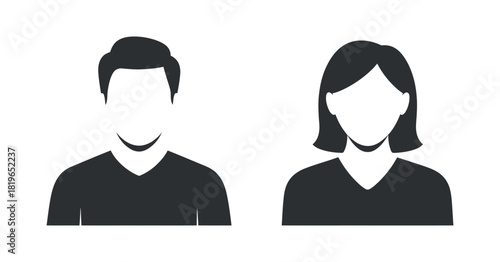 Default Man and Woman Profile Avatar Placeholder Image for Website Design and Social Media in Black Silhouette on Transparent Background