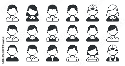 People Avatars Vector Set Collection of Various Male and Female Portraits Icons with Different Hairstyles and Facial Features on Transparent Background Vector Art