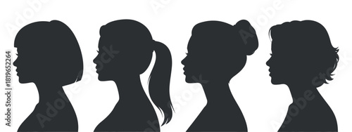 Set of People Profile Icons in Side View Vector Collection of Woman and Man Portrait Avatars with Various Hairstyles and Accessories on Transparent Background