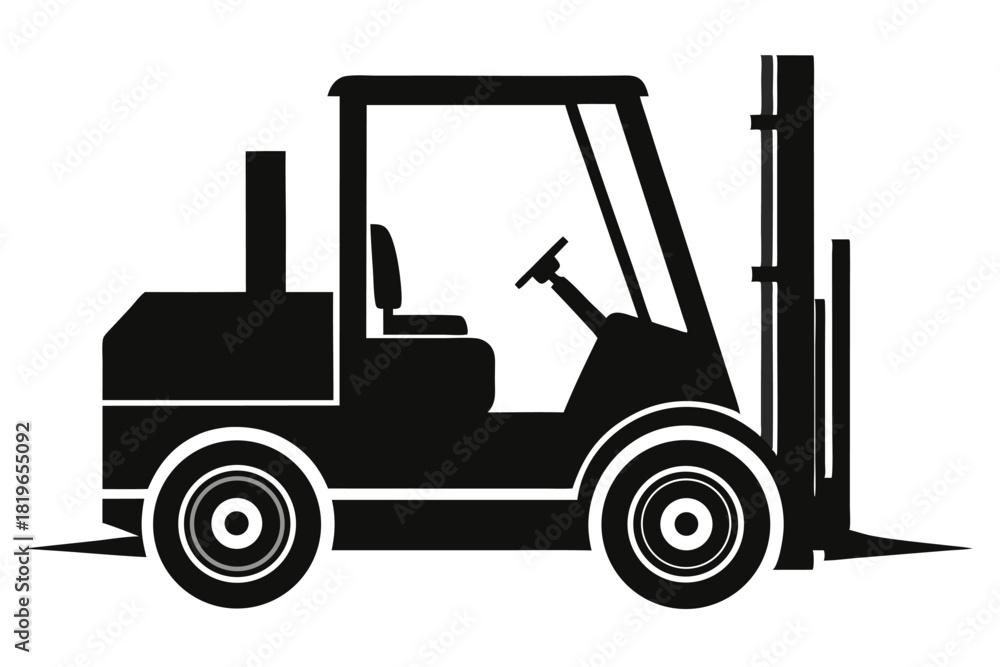 Naklejka premium A black forklift vehicle shows industrial strength and logistics operation silhouette