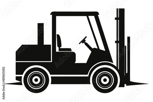 A black forklift vehicle shows industrial strength and logistics operation silhouette