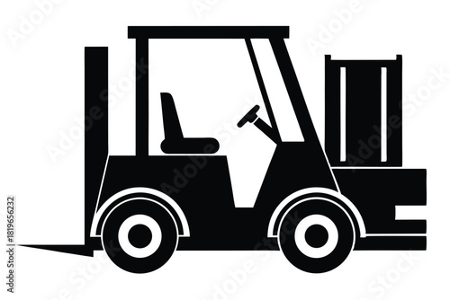 Black forklift icon displays industrial lifting equipment silhouette, perfect for logistics material transportation solutions