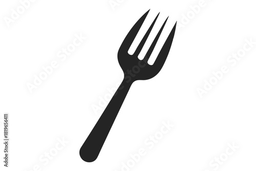 Simple silhouette of a fork shows four sharp tines against white backdrop