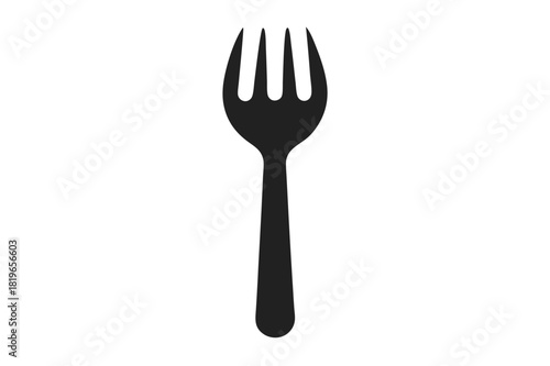 The simple, black fork utensil clearly stands alone against a crisp, white background