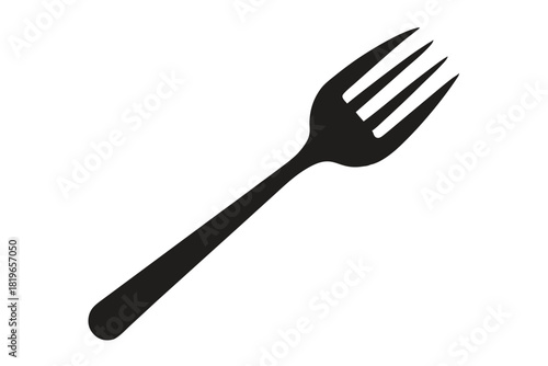 A single black fork rests against a crisp white backdrop, symbolizing culinary arts