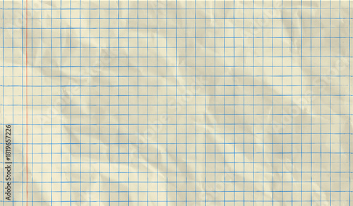 Crumpled grid paper texture. Horizontal background.
