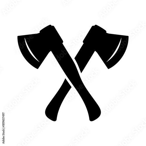 Crossed axes icon. Black silhouette. Front and side view. Vector simple flat graphic illustration. Isolated object on a white background.