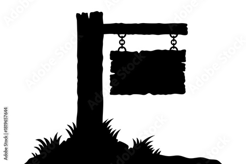 Signpost. Sign board. Black silhouette. Front and side view. Vector simple flat graphic hand drawn illustration. Isolated object on white background. Isolate.